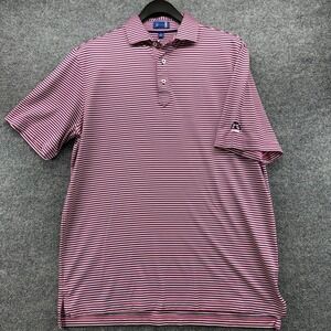 Stitch Golf Men's Polo Shirt Medium Pink Navy Stripe Short Sleeve Performance